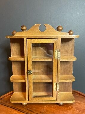 Wooden Mini Display Cabinet with Glass Door - Brown. Vintage.